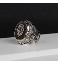Oniks Taşlı Ayyıldızlı 925 Ayar Gümüş Yüzük