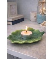 Yaprak Formlu Seramik Mumluk Dekoratif Tealight Mumluk, Yemek Masası & Ev Dekoru (Yeşil)