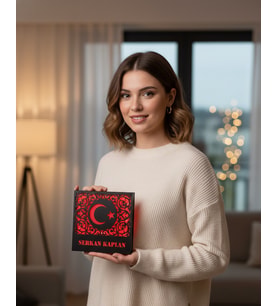 Hediye! Kişiye Özel Led Işıklı Hilal Yıldız Ahşap Çerçeve