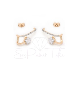Zirkon Taşlı Rose Gold Renk Küpe