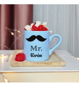 M.R Tasarımlı Kişiye Özel Mavi Türk Kahvesi Fincan
