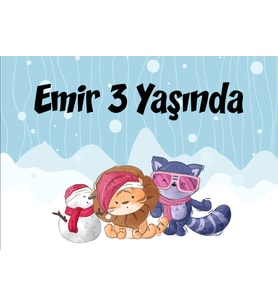 Sevimli Hayvanlar Kış Temalı doğum Günü Afişi 35X50 cm