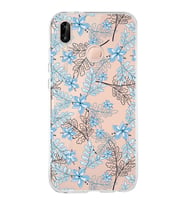 Huawei P20 Lite Uyumlu Kapak Floral Mavi Tasarımlı Şeffaf Silikon Kılıf