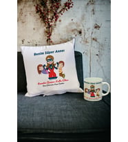 Anneler Günü Hediyesi Kupa Bardak ve Yastık Set 004 (Beyaz)