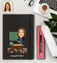 Kişiye Özel Bayan Öğretmen Karikatürlü Defter ve Kalem