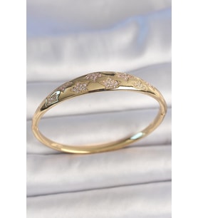 Pirinç Gold Renk Zirkon Taşlı Yıldız İşlemeli Kadın Kelepçe TJ-BB6918
