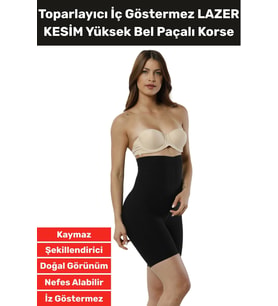 Özel Üretim İz İç Göstermez Kaymaz Sıkılaştırıcı Şekillendirici LAZER KESİM Yüksek Bel Paçalı Korse (Siyah)