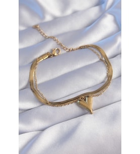 316L Çelik Gold Renk İtalyan Zincirli Kalp Model Bileklik 5886 - GLST1035-5712