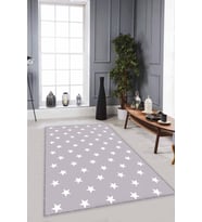 Gri Yıldızlı Kaymaz Tabanlı Makinede Yıkanabilir Halı YLD01 - 100 x 160 cm