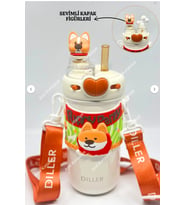 Vagonlife Diller Sevimli Köpek Çift Kapaklı- Çelik Termos 520 ML Bpa Free