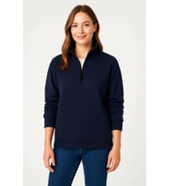 Üç İplik Dık Yaka Yarım Fermuarlı SweatShirt - Lacivert