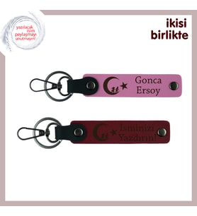 İş Arkadaşına Vefalı Bir Jest – Çocuk Ve Ayyıldız, İsim Yazılabilir Anahtarlık Seti, Pembe-Bordo