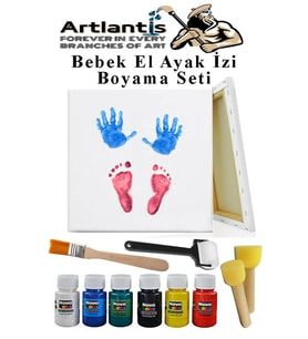 Bebek El Ayak İzi Tuval Boyama Seti 1 Paket Parmak Boyası Zemin Fırça Rulo Fırça Ponpon Fırça Hatıra Seti (Beyaz)