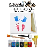 Bebek El Ayak İzi Tuval Boyama Seti 1 Paket Parmak Boyası Zemin Fırça Rulo Fırça Ponpon Fırça Hatıra Seti (Beyaz)