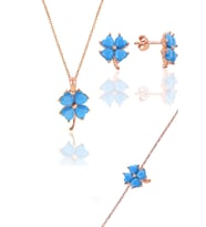 Gümüş rose turkuaz taşlı yonca modeli üçlü set SGTL10581TRKZ