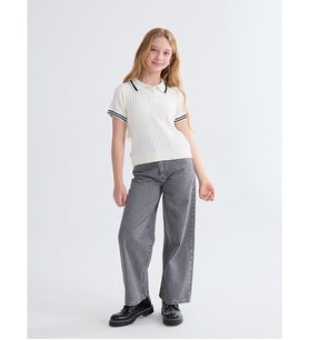 LCW Kids Gri Wideleg Taşlı Kız Çocuk Jean Pantolon