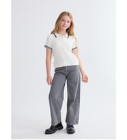 LCW Kids Gri Wideleg Taşlı Kız Çocuk Jean Pantolon