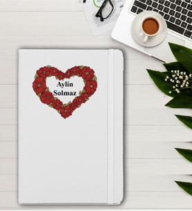 Kişiye Özel Çiçekli Kalp Baskılı İsme Özel Defter