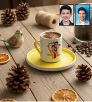 Kişiye Özel Karikatürlü Sarı Kırmızı Taraftar Baba Oğul Türk Kahvesi Fincanı Babalar Günü Hediyesi
