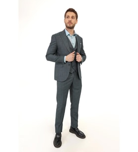 Jan Carlucci Slim Fit Sivri Yaka-Çift Yırtmaç  Yeşil Drop 6 Yelekli Takım Elbise