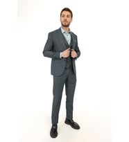 Jan Carlucci Slim Fit Sivri Yaka-Çift Yırtmaç  Yeşil Drop 6 Yelekli Takım Elbise