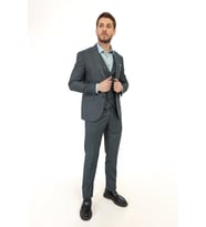 Jan Carlucci Slim Fit Sivri Yaka-Çift Yırtmaç Yeşil Drop 6 Yelekli Takım Elbise