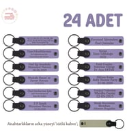Doğa Yürüyüş Grubu İçin İsim Yazlıabilen Hatıra Anı Anahtarlık 24’lü Set, Mor Menekşe & Sütlü Kahve (Lila - Mor)