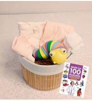 Yenidoğan Hediye - İki Dilli Erken Öğrenme & İlk Konfor Lüks Seti  Benim İlk 100 Bilgilerim Taşıtlar Eşyalar Meslekler (Yuvarlak Hasır Sepet & Tak Çıkar Tırtıl)  Yenidoğan Hediye (Yavruağzı)