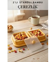 2'li Standlı Kapaklı Bambu Çerezlik Sunumluk