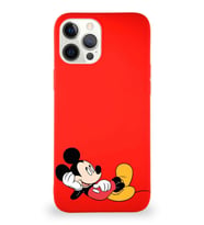 Apple iPhone 12 Pro Max Soft Premier Kapak Mickey Mouse-F Tasarımlı Silikon Kılıf - Kırmızı (Şeffaf)