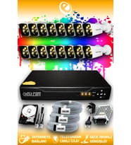 ELITCAM 16 Kameralı Kare 16 Dış Kamera Set 500 GB HDD Full HD Renkli Gece Görüşlü Güvenlik Kamerası Sistemi