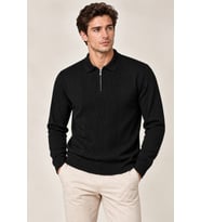 Erkek Polo Yaka Yarım Fermuarlı Önü Fitilli Slim Fit Akrilik Pamuk Triko Kazak