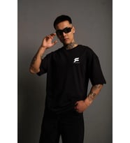 Erkek Kısa Kol Yazlık Tişört Bisiklet Yaka Baskılı Oversize T-Shirt - Siyah