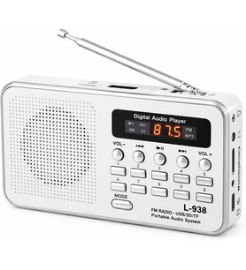 Şarjlı Taşınabilir FM Radyo Dijital Ekranlı USB/TF/SD/AUX Destekli BL-5C Bataryalı Cep Radyosu (Beyaz)