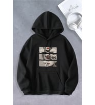 Nevermind Unisex Kadın Erkek Sigara Dudak Modeli Oversize Sweatshirt 2 İPLİK (Siyah)