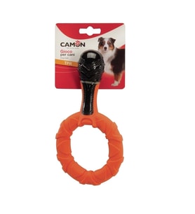Camon Halkalı TPR Gidon Şeklinde Siyah Turuncu Eğlenceli Köpek Oyuncağı 21 Cm
