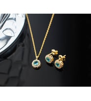 925 Ayar Gümüş Aralık Ayı Doğum Taşı ( Blue Topaz ) Kolye - Küpe Seti