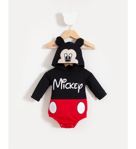 Mickey Görselli Kapşonlu Bebek Badi Siyah