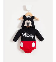 Mickey Görselli Kapşonlu Bebek Badi Siyah