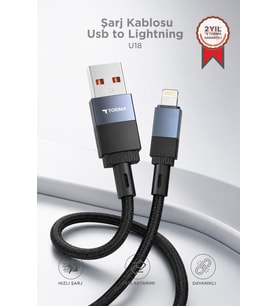 Torima Şarj Kablosu Usb to Lightning Data Kablo U18 Siyah