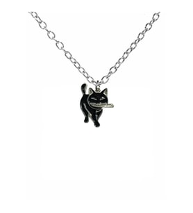Bıçaklı Kara Kedi Figürlü Gotik Unisex Kolye – Gizemli ve Güçlü Stil (Gümüş)