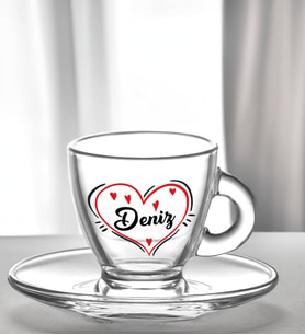 BK Gift Kişiye Özel İsimli DTF Cam Kahve Fincanı-1, Sevgiliye Hediye, Arkadaşa Hediye, Doğum  Günü Hediyesi