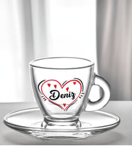BK Gift Kişiye Özel İsimli DTF Cam Kahve Fincanı-1, Sevgiliye Hediye, Arkadaşa Hediye, Doğum  Günü Hediyesi