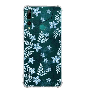 PrintiFy Huawei Y9 Prime 2019 Uyumlu Köşe Korumalı Floral Mavi Tasarımlı Şeffaf Silikon Kılıf