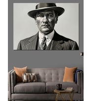 Şapkalı Siyah Beyaz Atatürk Dekoratif Kanvas - Mdf Ahşap Tablo