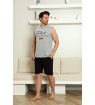 Nisanca Sportif %100 Pamuk Şortlu Erkek Pijama Takımı (Gri)