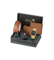 Polo Air Takvimli Dikdörtgen Kasa Erkek Kol Saati Cüzdan Kemer Kartlık Parfüm Seti Taba Gold Siyah Renk PL-7085E6