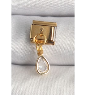 316L Çelik Gold Renk Sallantı Damla Zirkon Taşlı Nomination Charm TJ-BC1345