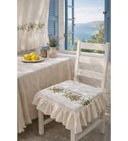 Romantik Ege TURUNCU GÜL KANAVİÇE Nakışlı Fırfırlı Sandalye Minderi