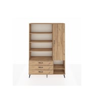 Arges Gardrop 9 Raflı 3 Çekmeceli Tek Kapaklı  132x30x195 Çam-Çam